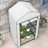 Outsunny 3 Tier Mini Greenhouse with Reinforced PE Cover, Portable Indoor Outdoor Greenhouse with Roll-up Door and Wire Shelves, 127H x 59W x 39D cm, White