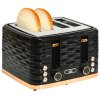 HOMCOM 4 Slice Toaster with 7 Browning Levels, High Lift, Reheat/Defrost/Cancel, Self-centring Function, Removable Crumb Tray, Auto Off, 1600W, Black Water Ripple Texture