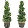 HOMCOM Set of 2 Decorative Artificial Plants, Boxwood Spiral Topiary Tree with Lavender and Pot, Fake Plants for Home Indoor Outdoor Decor, 90cm