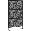 Outsunny Decorative Garden Privacy Screen with Stand, 6.5FT Freestanding Metal Outdoor Divider, Decorative Privacy Panel with Expansion Screws for Garden Pool Hot Tub, Bamboo Style, Black
