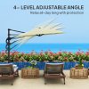 Outsunny 3(m) Cantilever Garden Parasol with Solar Powered Lights, Fibreglass Ribs, Crank Handle & Cross Base, UPF 50+, 360 Rotation, Overhanging Patio Umbrella for Patio Market, Cream