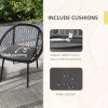 Outsunny 3 Pieces Rattan Bistro Set, Wicker Garden Furniture Set with Round Metal Top Coffee Table and Chairs, Washable Cushions for Outdoor, Patio, Balcony, Black