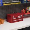 DURHAND 2 Drawer Tool Chest, Lockable Metal Tool Box with Ball Bearing Runners, Portable Toolbox, 460mm x 240mm x 220mm, Red