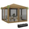 Outsunny 3 x 3m Pop Up Gazebo, 420D Garden Tent Canopy with Removable Mesh Sidewall Netting, Carry Bag for Garden Patio Outdoor, Khaki