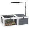 PawHut Tortoise House, Wooden Tortoise Table, Tortoise Enclosure with Adjustable Lamp Holder, Openable Lids, Pull-Out Trays - Grey