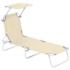 Outsunny Outdoor Foldable Sun Lounger, 4 Level Adjustable Backrest Reclining Sun Lounger Chair with Angle Adjust Sun Shade Awning for Beach, Garden, Patio, Beige
