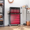 HOMCOM 2 in 1 Rolling Tool Cabinet on Wheels with 14 Drawers, Pegboard and Side Rack, Lockable Top Tool Chest and Roller Cabinet Combo for Workshop and Home, Red