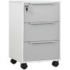 HOMCOM 3-Drawer Lockable Filing Cabinet, File Cabinet on Wheels, Mobile Office Storage Drawers for Home Office, Bedroom and Living Room