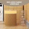 HOMCOM Bamboo Laundry Basket with Lid, 55L Corner Laundry Hamper with Removable Washable Liner Bag, Bathroom Triangle Washing Basket, 35 x 35 x 60 cm