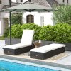 Outsunny PE Rattan Sun Loungers Set of 2, Five-level Adjustable Recliner Chairs w/ Soft Padded Cushion for Patio, Garden, Mixed Brown