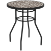 Outsunny ??60 cm Garden Round Coffee Table,  Outdoor Side Table with Tempered Glass Printed Table Top and Foot Pads for Porch, Balcony, Tan Brown