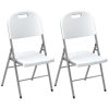 Outsunny Folding Chair Set of 2 with Steel Frame, Outdoor Chair Set with HDPE Backrest, Seat and Handles for Mobility, Garden Chair Set for Patio Deck Balcony, White