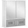kleankin Bathroom Mirror Cabinet, Wall Mounted Storage Cupboard with Double Doors and Adjustable Shelf, Bathroom Organizer