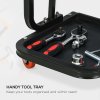HOMCOM Workshop Stool, Rolling Machine Stool with 360?? Swivel, Padded Seat, Tool Tray, for Garage, Workshop, Auto Repair, Red
