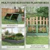 Outsunny Raised Garden Bed with Mini Greenhouse, Outdoor Metal Planter Box with Cover, for Herbs and Vegetables, Use for Patio, Garden, Balcony, Green and Dark Grey