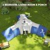 Outsunny 6-9 Man Large Tunnel Tent with 3 Bedroom, Living Area and Porch, 2000mm Waterproof Camping Tent, Portable with Bag, for Fishing Hiking Festival, Blue