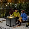 Outsunny Square Propane Gas Fire Pit Table, 50000 BTU Rattan Smokeless Firepit Patio Heater with Glass Screen, Glass Beads and Lid, 81cm x 81cm x 64cm, Grey