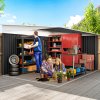Outsunny 11.3 x 9.2ft Lean to Metal Garden Shed, Outdoor Galvanised Tool Storage House with Double Sliding Doors and 2 Air Vents, Black