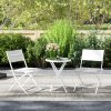 Outsunny 3 Pieces Outdoor Bistro Set, Glass Top Outdoor Table and 2 Folding Chairs, Garden Furniture Set with Protecting Feet, Steel Frame, Easy Clean, White