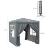 Outsunny 2 x 2 m Garden Pop Up Gazebo, Wedding Party Tent Marquee, Water Resistant Awning Canopy With Sidewalls, Windows, Carry Bag, Grey