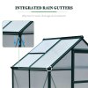 Outsunny 6 x 4ft Polycarbonate Greenhouse, Large Walk-In Green House with Slide Door and Window, Garden Plants Grow House with Aluminium Frame and Foundation, Dark Green