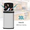 HOMCOM 30L Automatic Kitchen Bin with Lid, Stainless Steel Sensor Bin with Infrared Motion Sensor for Home Office, Bathroom, Living Room, Silver