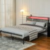 HOMCOM 5ft King Size Bed Frame with LED Lights and Charging Station, Platform Bed Frame with Storage Headboard, Steel Slat Support, No Box Spring Needed, Easy Assembly, Cement Grey
