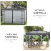 Outsunny 3 x 3(m) Patio Gazebo Canopy Garden Pavilion Tent Shelter with 2 Tier Roof and Mosquito Netting, Steel Frame, Grey