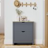 HOMCOM Narrow Shoe Cabinet, Space Saving Shoe Storage Cabinet with 2 Flip Drawers and Adjustable Shelves for 6-12 Pairs of Shoes for Hallways and Living Room, Charcoal Grey