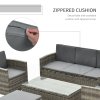 Outsunny 5 Pieces Rattan Garden Furniture Set, Wicker Garden Sofa Set with Storage Sofa and Ottomans, 2 Armchairs, Glass Coffee Table, Outdoor Conservatory Furniture with Cushions for Patio, Grey