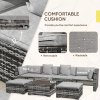 Outsunny 7 Pieces PE Rattan Garden Sofa Set Patio Furniture Set with Glass Table, Stools, Cushions, Pillows, for Outdoor Balcony, Mixed Grey