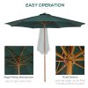 Outsunny 3(m) Garden Parasol, Pulley Operated Patio Umbrella, Wooden Parasol, Table Market Umbrella with Rope Pulley Mechanism and 8 Ribs, Dark Green