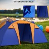 Outsunny 4-6 Man Tunnel Tent with 2 Bedroom, Living Area and Porch, Large Camping Tent, 2000mm Waterproof, Portable with Bag, for Fishing Hiking Festival, Orange and Blue