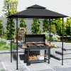 Outsunny 2.4 x 1.5 m (8' x 5') Grill Gazebo Canopy with LED Lights, Double Tiered Outdoor BBQ Gazebo Shelter with 2 Side Shelves, Storage Basket and Hooks for Garden, Barbecue, Picnic, Dark Grey