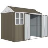 Outsunny 8 x 6 ft Garden Shed, Metal Shed with Double Doors, Window and Air Vents, Galvanised Outdoor Lockable Tool Storage House, Grey