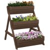 Outsunny 3 Tier 66L Raised Garden Bed Wooden Elevated Planter Box Kit for Flower, Vegetable, Herb, 65 x 75 x 76cm, Tan