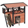 PawHut Outdoor Cat House Kitten Shelter Puppy Kennel with Balcony Stairs Asphalt Roof, 77 x 50 x 73 cm, Brown