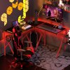 HOMCOM Gaming Desk L-Shaped Corner Computer Table for Home Office PC Workstations with Adjustable Monitor Stand Cup Holder Headphone Hook 125x125x75cm, Red