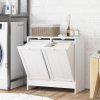 kleankin 2 Doors Laundry Cabinet, Bathroom Cabinet with 2 Tilt-Out Hampers, Modern Storage Unit for Washroom, White