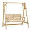 Outsunny 2 Seater Garden Swing Seat, Wooden Swing Chair Bench with Cup Holders for Outdoor Porch Patio, Natural