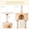 PawHut Corner Cat Tree for Indoor Cats, Kitten Tower with Scratching Post House Ladder Toy - Beige