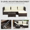 Outsunny 3 Pieces Rattan Garden Furniture Sofa Set, 4 Seater Garden Corner Sofa with 5-Level Reclining Sun Lounger and Storage Coffee Table, Outdoor Furniture Conservatory Set with Cushions, Brown