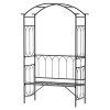 Outsunny Garden Metal Arch Bench Outdoor 2-Seater Chair, Patio Rose Trellis Arbour Pergola for Climbing Plant Vintage Classic Black 115L x 50W x 203H cm