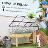 Outsunny Raised Garden Bed with Cold Frame Greenhouse, Elevated Wood Planter Box with Polycarbonate Panel and Top Vent for Vegetables, Flowers, Herbs, 120 x 60 x 103cm, Natural