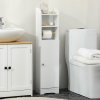 kleankin Slim Bathroom Storage Cabinet with 2 Open Shelves and Toilet Paper Roll Holder, Freestanding Bathroom Storage Unit with Adjustable Shelf, 23 x 18 x 100 cm, White