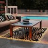 Outsunny Reversible Outdoor Rug with LED String Lights, Waterproof Plastic Straw Mat with Carry Bag for Garden, Deck, RV, Picnic, Beach, Camping, 182 x 274cm, Black and Coffee
