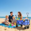 Outsunny 120L Festival Trolley on Wheels, Folding Camping Trolley Cart with Removable Canopy, All-Terrain Wheels, Adjustable Handle and Side Pockets for Garden Beach Fishing Shopping, Blue