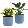 Outsunny Set of 2 Plastic Round Plant Pots Outdoor 22cm, Garden Planters, Flower Pots for Garden Decoration, Patios, Indoor, Outdoor, Home, Blue