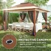 Outsunny 3.6 x 3.6m Pop Up Gazebo with Mesh Sides, UPF50+ Height Adjustable Party Tent Instant Event Shelter with Wheeled Carry Bag and Sand Bags for Garden, Patio, Brown