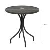 Outsunny ??66cm Garden Side Table, Round Bistro Coffee Table, Outdoor Patio Table with Steel Frame and Slat Tabletop for Balcony and Porch, Grey Wood Grain